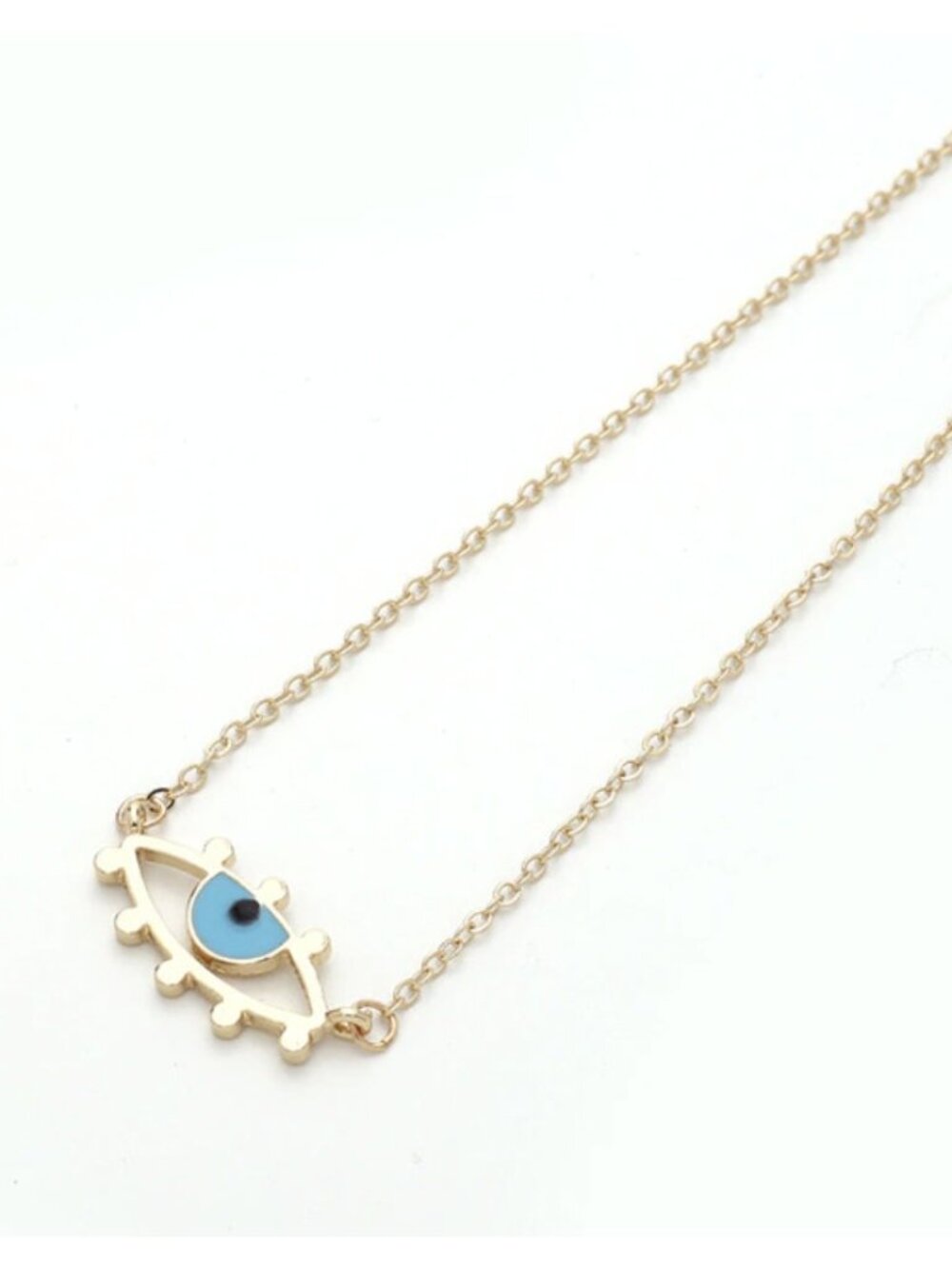 Large Gold Blue Enamel Evil Eye Boho Chic Turkish Symbol Fashion Necklace